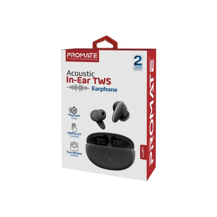 PROMATE In-Ear HD BT Earbuds with Intellitouch & 230mAh Charging Case. Ergonomic