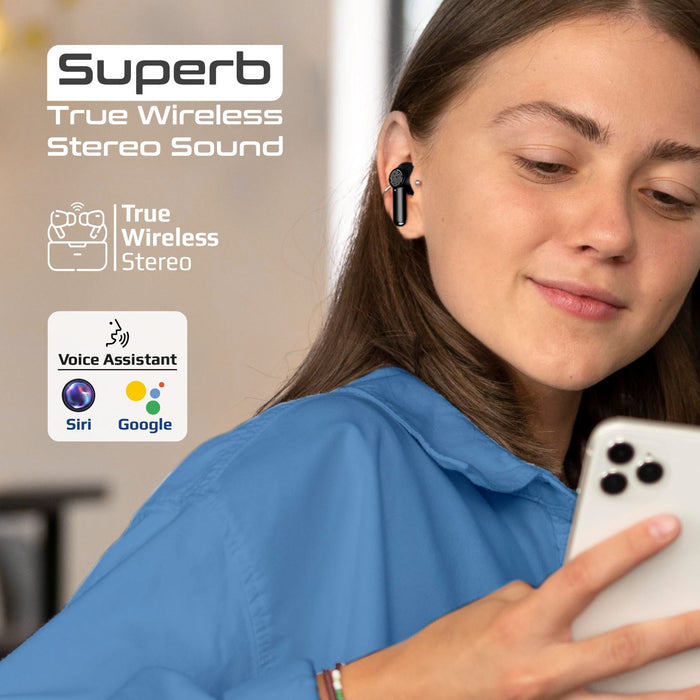 PROMATE In-Ear HD Bluetooth Earbuds with Intellitouch & 400mAh Charging Case. Bu