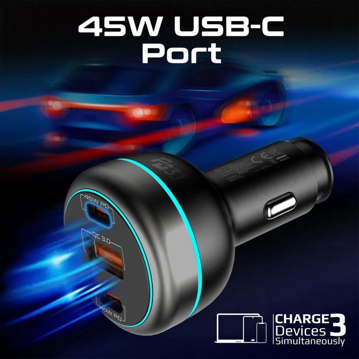 PROMATE 230W RapidCharge Car Charger with Dual PD & QC Ports. 140W & 45W PD for