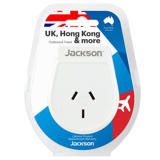JACKSON Slim Outbound Travel Adaptor for use in UK/Hong Kong. 3-Pin NZ/AUS Plugs