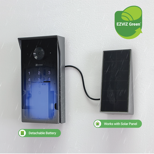 EZVIZ Smart Home 2K Video Doorphone with Solar-powered Charging Panel. Rechargab