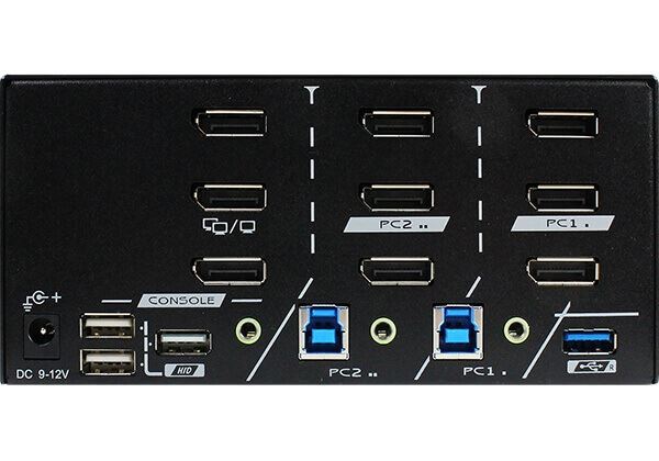 REXTRON 2 Ports 8K Triple Monitor DisplayPort 1.4 KVM Switch With USB 3.2 Gen 1,