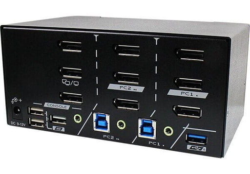 REXTRON 2 Ports 8K Triple Monitor DisplayPort 1.4 KVM Switch With USB 3.2 Gen 1,