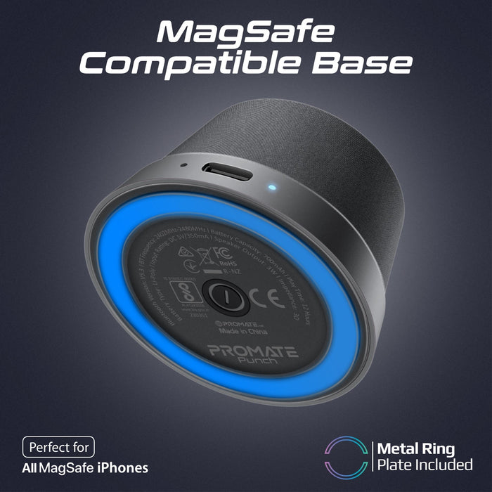 PROMATE 3W Mini Bluetooth Speaker with Magsafe Compatible Base. Supports Music &