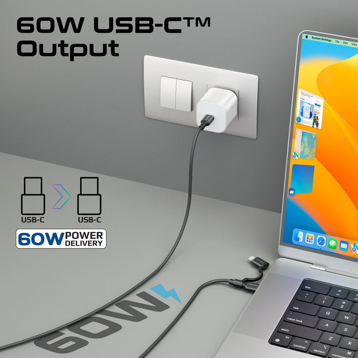 PROMATE 1.2m 60w MFi Certified 2-in-1 USB-C Sync & Charge Cable. Includes 1x USB