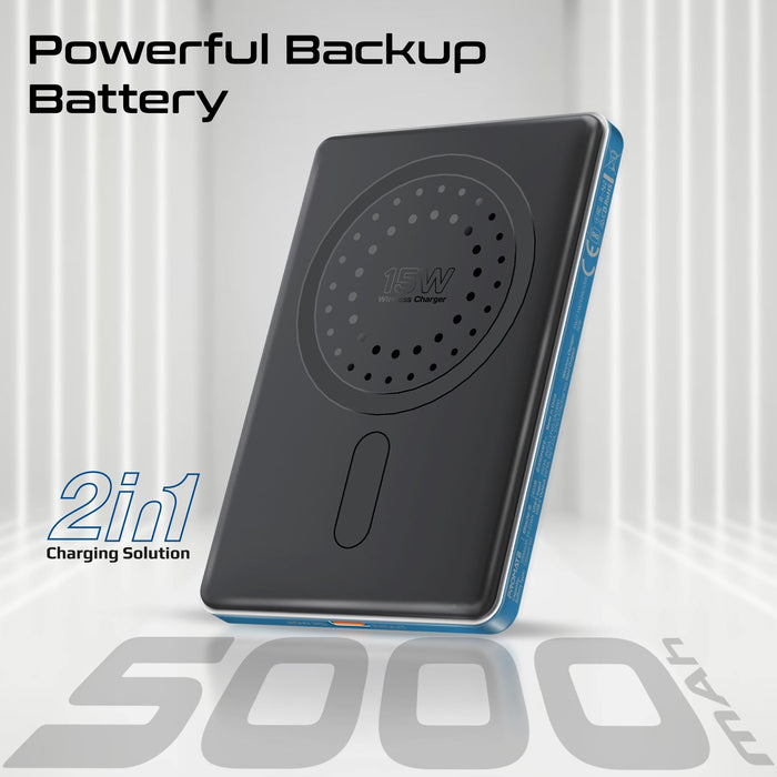PROMATE 5000mAh Ultra-Slim Wireless Charging 15W MagSafe Power Bank. 20WPD USB-C