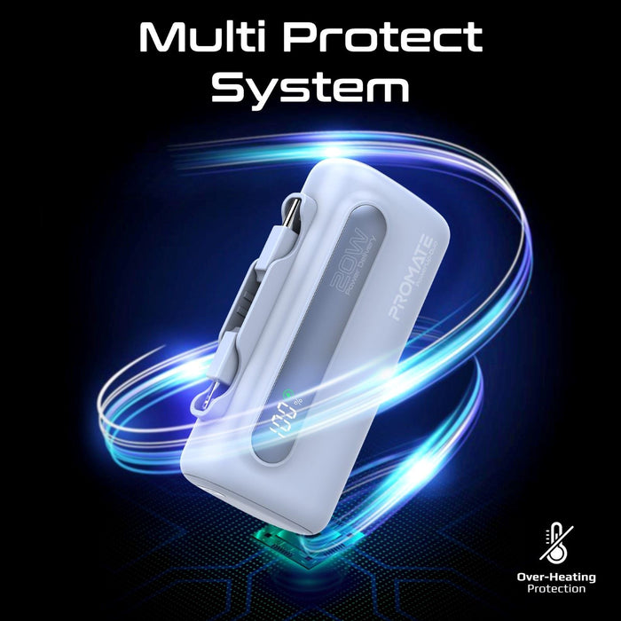 PROMATE 5000mAh Ultra-Compact Fast Charging Power Bank with In-Built Dual Foldin