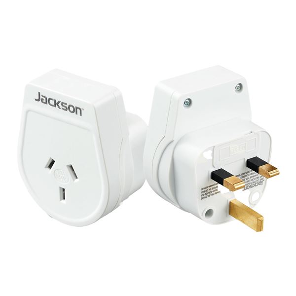 JACKSON Slim Outbound Travel Adaptor for use in UK/Hong Kong. 3-Pin NZ/AUS Plugs