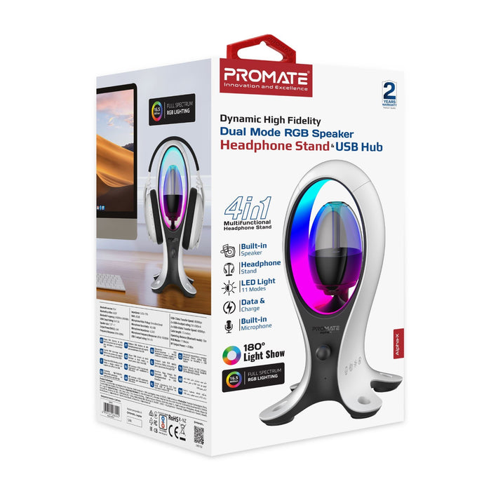 PROMATE 5W Dynamic HiFi RGB Speaker with Headphone Stand & USB Hub. Bluetooth; 1