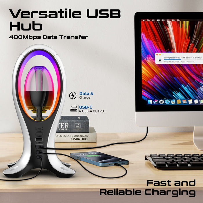 PROMATE 5W Dynamic HiFi RGB Speaker with Headphone Stand & USB Hub. Bluetooth; 1