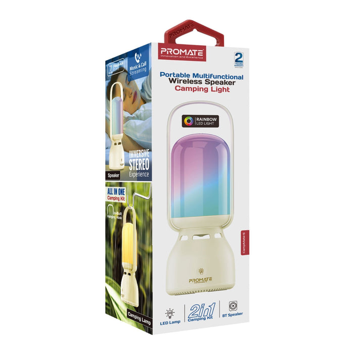 PROMATE 2-in-1 Portable Camping LED Multifunctional Speaker & Light. 2400mAh Bui