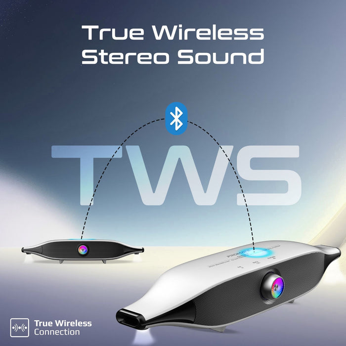 PROMATE 20W BassBoost Quad Speaker Wireless Bluetooth RGB Soundbar. 12 RGB Modes