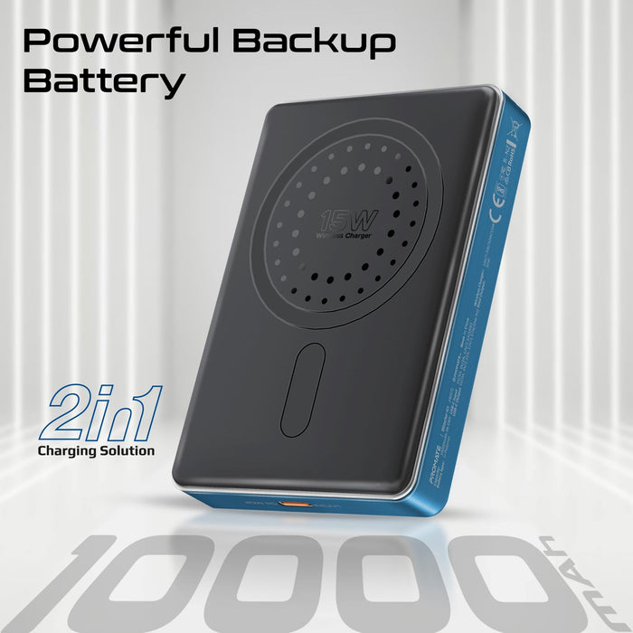 PROMATE 10000mAh UltraSlim Wireless Charging 15W MagSafe Power Bank. 20WPD USB-C