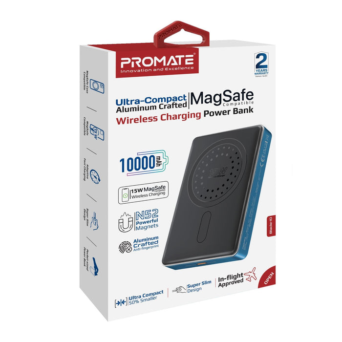 PROMATE 10000mAh UltraSlim Wireless Charging 15W MagSafe Power Bank. 20WPD USB-C