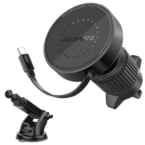 PROMATE 15W MagSafe Compatible Incar Phone Wireless Charger with Retractable 1m