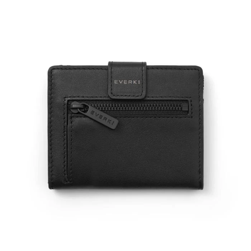 EVERKI Leather RFID Blocking Wallet for Cards, Coins & Bills. Black Securely Hol