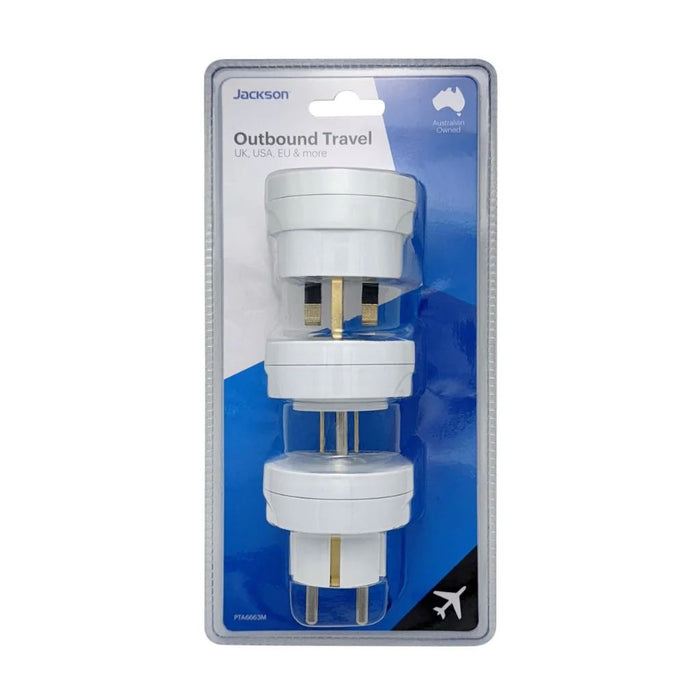 JACKSON Outbound Slim Travel Adaptor Pack for US; UK and Europe.