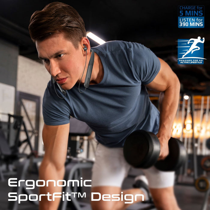 PROMATE SportFit HiFi Wireless Neckband Earphones with 200 Hours Playtime. ENC N