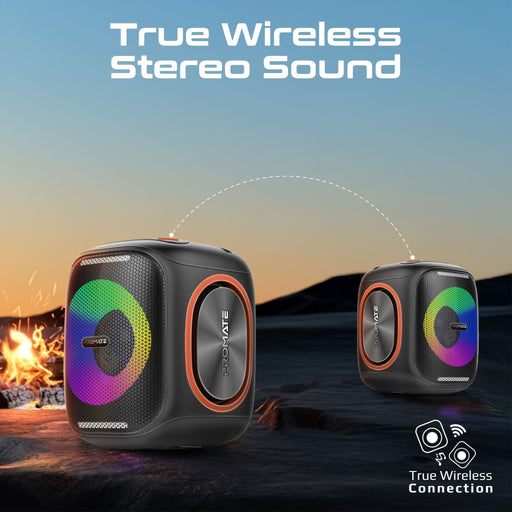 PROMATE 40W Portable BT Speaker with Dynamic RBG Lights. Up to 6 Hours Playback;