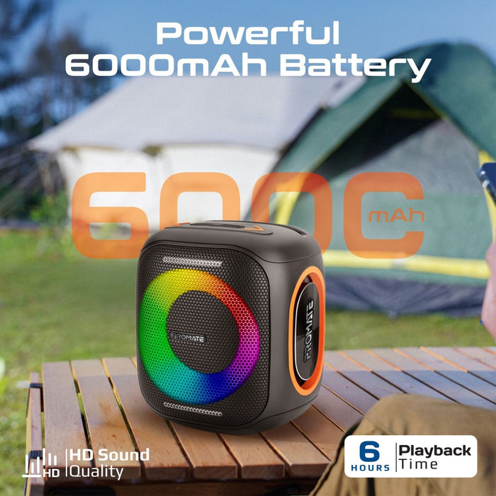 PROMATE 40W Portable BT Speaker with Dynamic RBG Lights. Up to 6 Hours Playback;