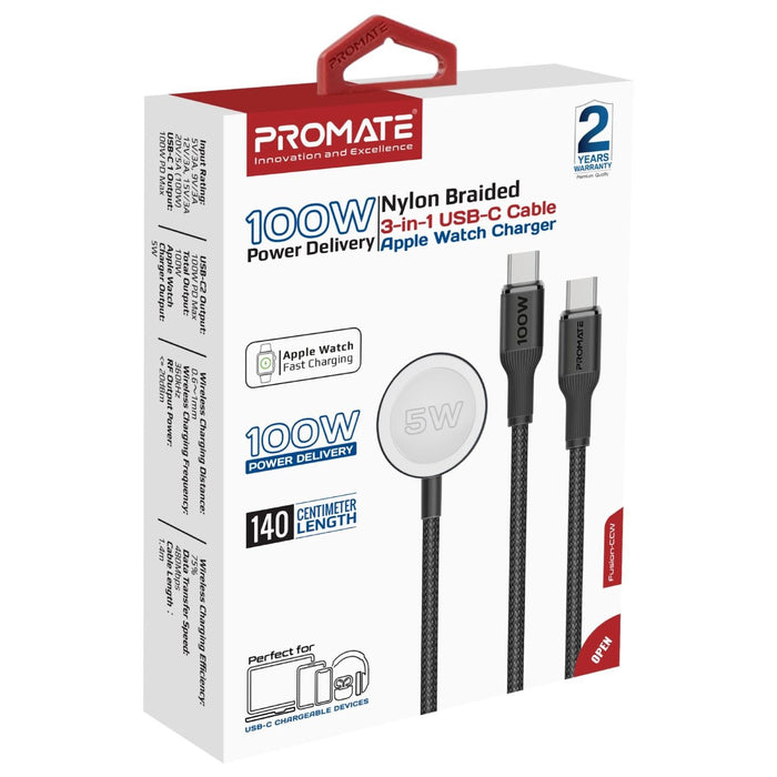 PROMATE 1.4m 100W High-Speed Multi Device Charging Cable with Apple Watch Charge