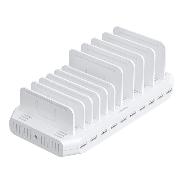 UNITEK 10-Port 60W Smart Charging Station with 10x 2.4A USB-A Ports. Power: 60W.