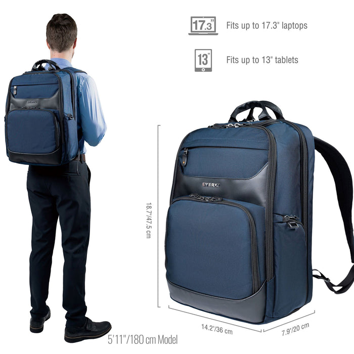 EVERKI Onyx Navy Laptop Backpack. Up to 17.3". Travel Friendly, Hard-Shell, Quic