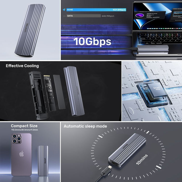UNITEK USB-C 10Gbps to NVMe M.2 SSD Enclosure with 30cm USBC to C Cable 10Gbps T