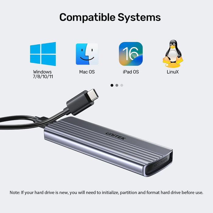 UNITEK USB-C 10Gbps to NVMe M.2 SSD Enclosure with 30cm USBC to C Cable 10Gbps T