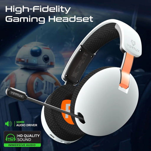VERTUX High Performance BT Gaming Headset with Retractable Microphone Up to 80Hr