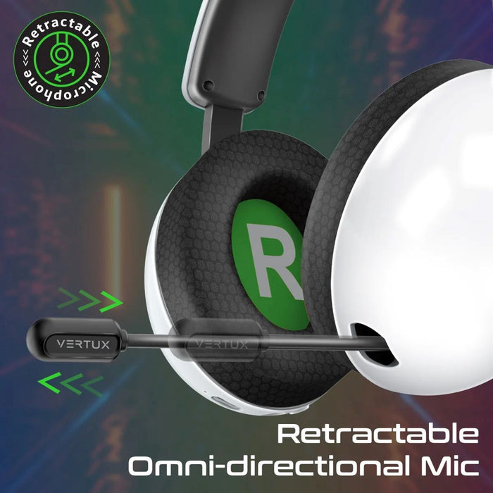 VERTUX High Performance BT Gaming Headset with Retractable Microphone Up to 80Hr