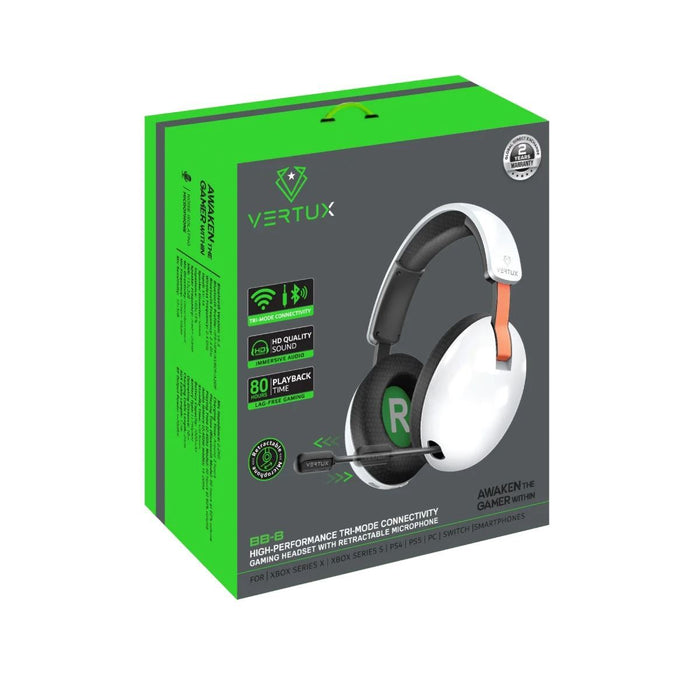 VERTUX High Performance BT Gaming Headset with Retractable Microphone Up to 80Hr