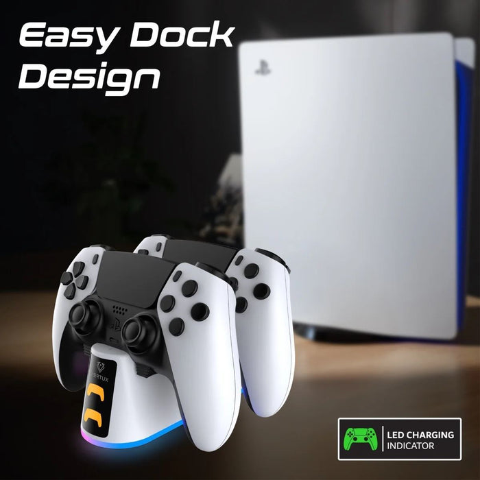 VERTUX 2-in-1 Charging Dock for PS5 DualSense Controller with RGB Lights. Chargi