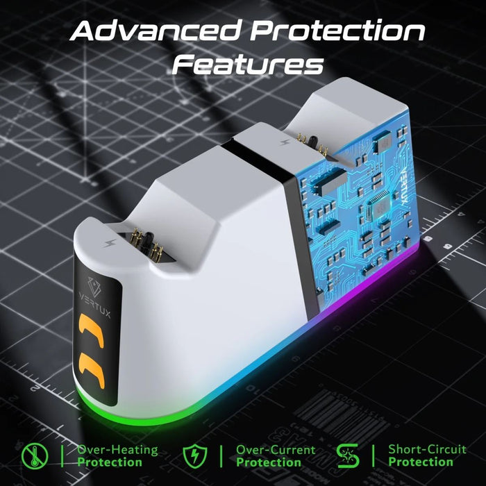 VERTUX 2-in-1 Charging Dock for PS5 DualSense Controller with RGB Lights. Chargi
