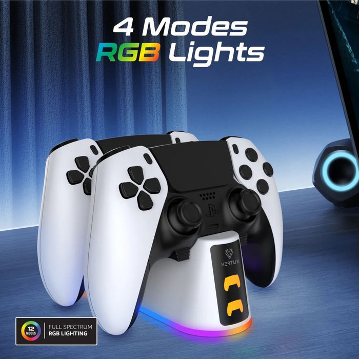 VERTUX 2-in-1 Charging Dock for PS5 DualSense Controller with RGB Lights. Chargi