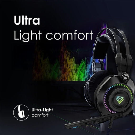 VERTUX HD Over-Ear Gaming Headset with RGB LED Lights & Built-in Mic Durable All