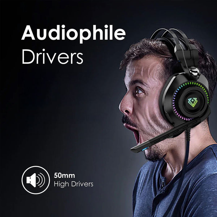 VERTUX HD Over-Ear Gaming Headset with RGB LED Lights & Built-in Mic Durable All