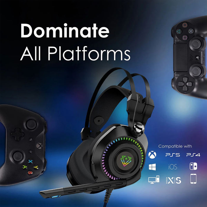 VERTUX HD Over-Ear Gaming Headset with RGB LED Lights & Built-in Mic Durable All