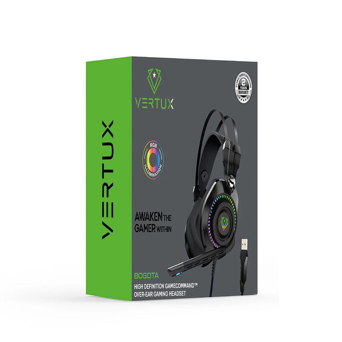 VERTUX HD Over-Ear Gaming Headset with RGB LED Lights & Built-in Mic Durable All