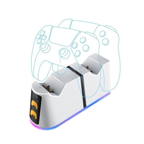 VERTUX 2-in-1 Charging Dock for PS5 DualSense Controller with RGB Lights. Chargi