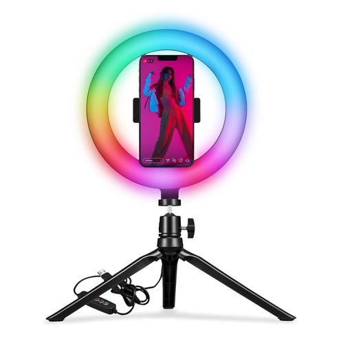 Celly RGB 8" Led Ring Light For Smartphones 20Cm With Tripod - Great for Youtube Tiktok Instagram & More