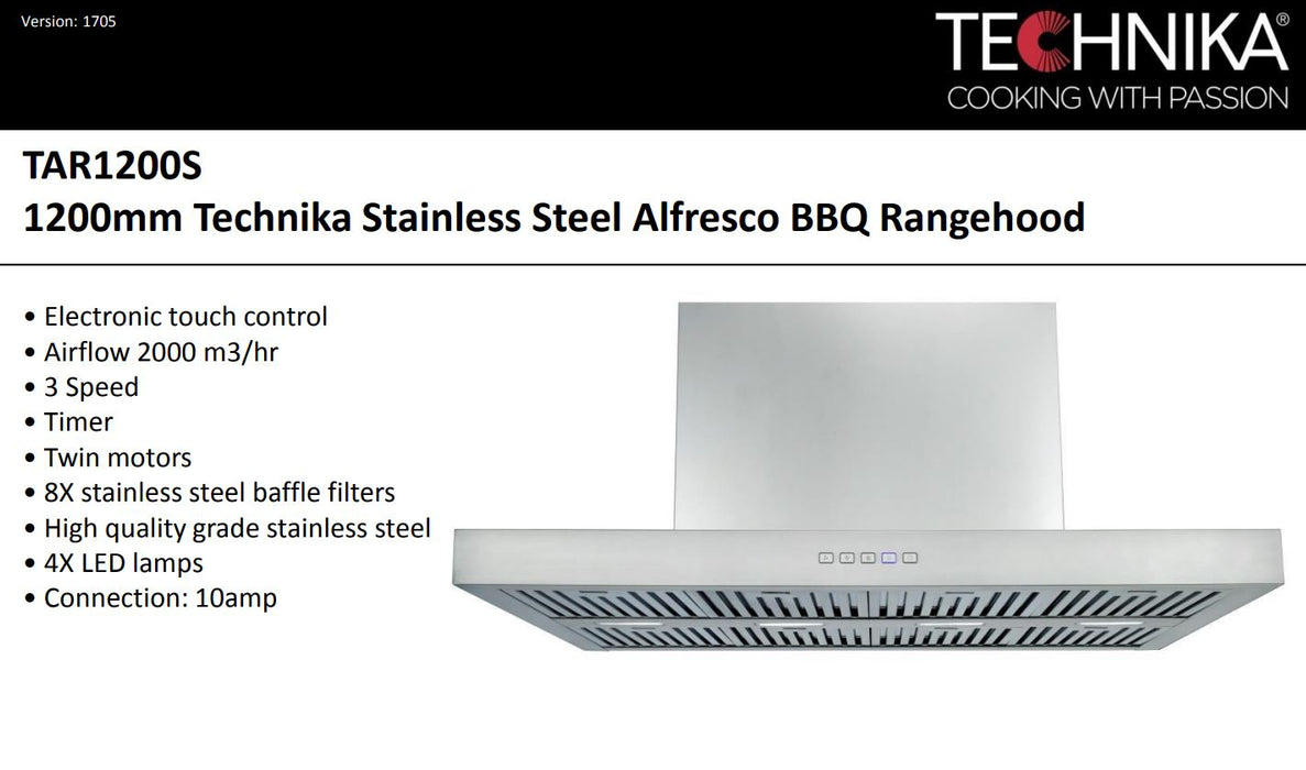 Crossray Technika 120cm Alfresco BBQ Rangehood