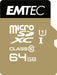 Emtec MicroSD Memory Card 64GB Class 10 With SD Adapter Gold
