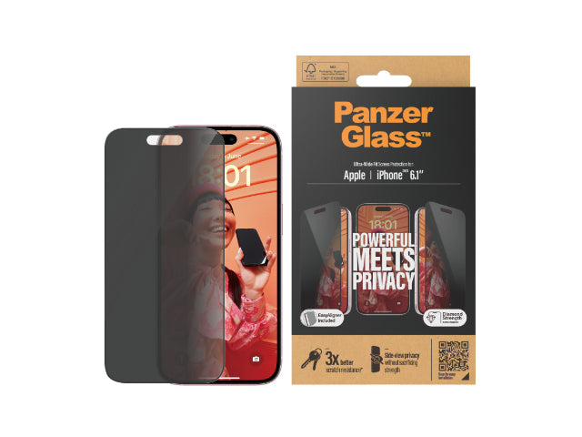 PanzerGlass Privacy Screen Protector iPhone 15 Case