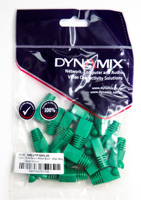 DYNAMIX GREEN RJ45 Strain Relief Boot (6.0mm Outside Diameter). 20pk bag.