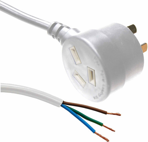 DYNAMIX 3M 3-Pin Tapon Plug to Bare End, 3 Core 1mm Cable, White SAA Approved