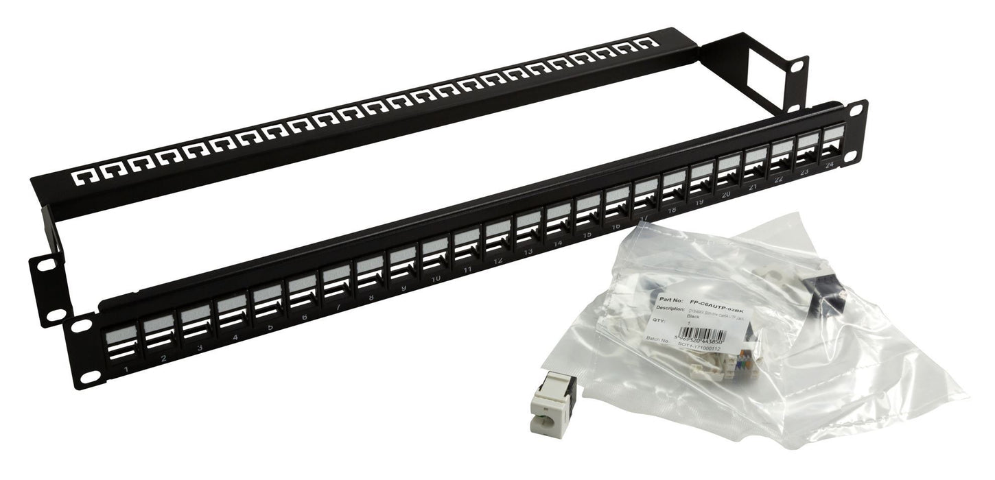 DYNAMIX Cat6A 180 Unshielded Keystone patch panel, 24 Port with cable managemen