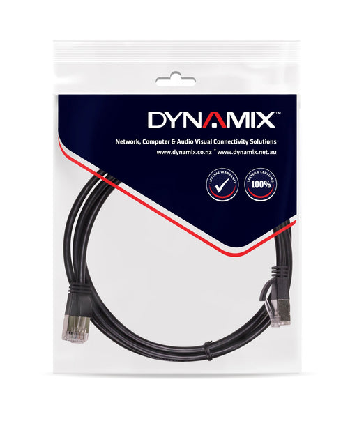 DYNAMIX 0.5m Cat6A S/FTP Black Ultra-Slim Shielded 10G Patch Lead (34AWG) with R