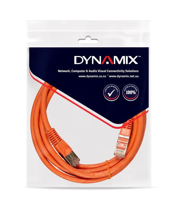 DYNAMIX 0.3m Cat6A S/FTP Orange Slimline Shielded 10G Patch Lead. 26AWG (Cat6 Au