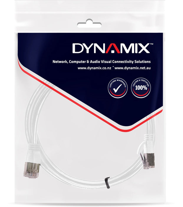 DYNAMIX 1.25m Cat6A S/FTP White Ultra-Slim Shielded 10G Patch Lead (34AWG) with